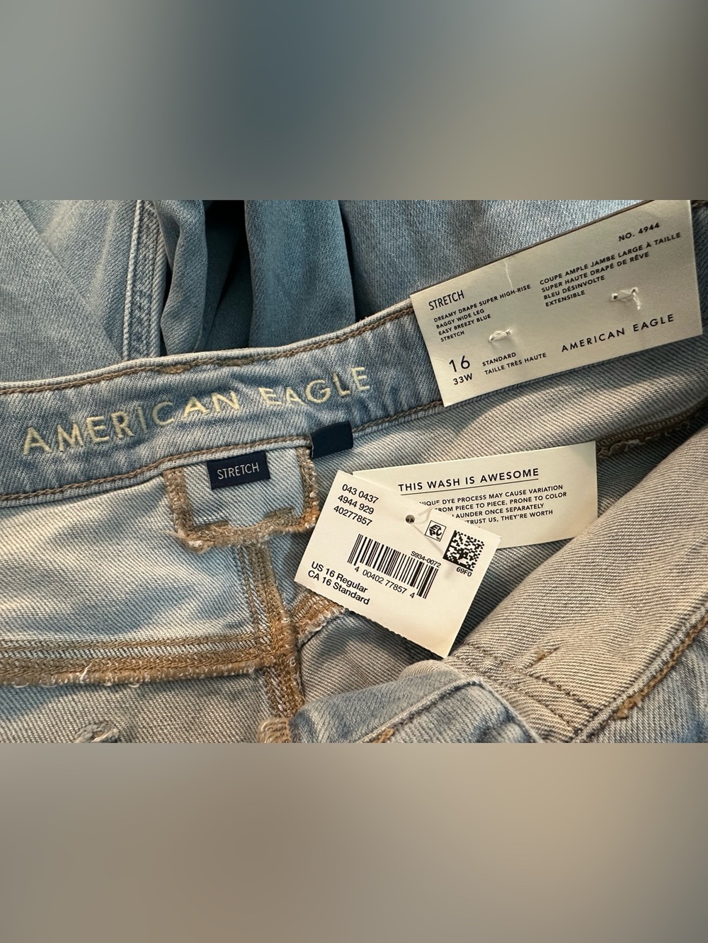NWT American Eagle Light Wash Wide-Leg Carpenter Painter Baggy Dreamy Drape Jean - Picture 6 of 11